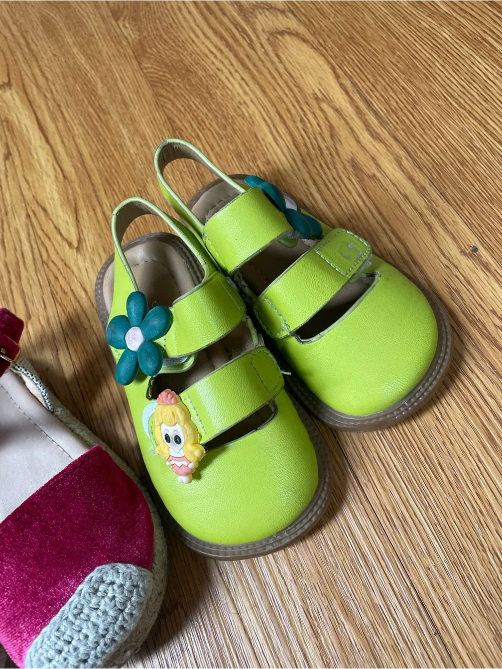 Kids Velvet Espadrille Sandals and Green Flower Hook-and-Loop Shoes - Set of 2